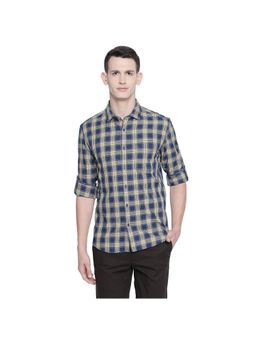 BASICS - Slim Fit Straw Yellow Twill Checks Shirt