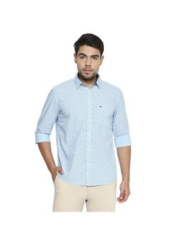 BASICS - Slim Fit Air Blue Printed Shirt
