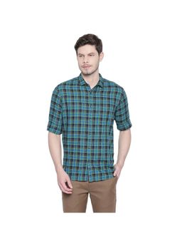 BASICS - Slim Fit Green Briar Dobby Checks Shirt