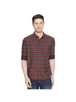 BASICS - Slim Fit Madder Brown Weft Stripes Shirt