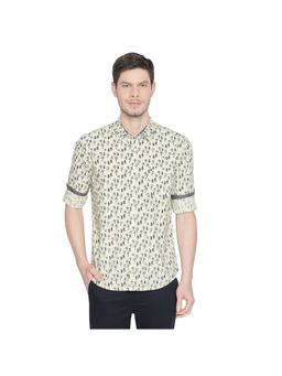 BASICS - Slim Fit Reed Green Printed Shirt