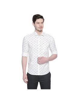 BASICS - Slim Fit Egret White Poplin Printed Shirt