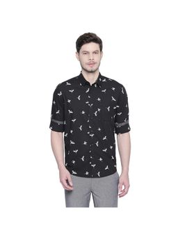 BASICS - Slim Fit Jet Black Printed Shirt