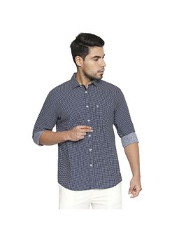 BASICS - Navy Blue Cotton Geometric Shirt