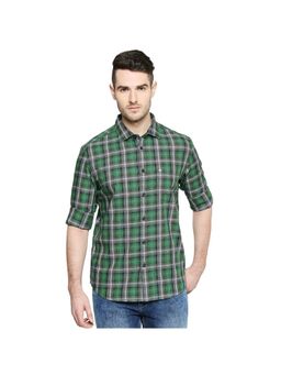 BASICS - Slim Fit Juniper Green Checks Shirt
