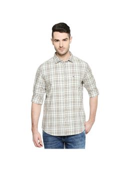 BASICS - Slim Fit Overcast Beige Checks Shirt