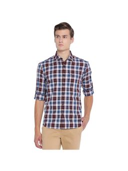 BASICS - Slim Fit Cordovan Maroon Checks Shirt