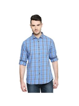 BASICS - Slim Fit Marina Blue Checks Shirt