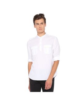 BASICS - Slim Fit Cloud White Cotton Linen Kurta Shirt