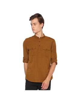 BASICS - Slim Fit Bone Brown Cotton Linen Kurta Shirt