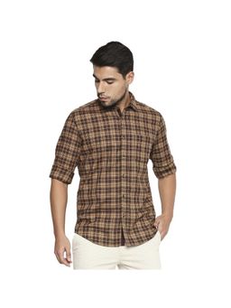 BASICS - Slim Fit Bison Brown Checks Shirt
