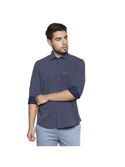 BASICS - Navy Blue Cotton Geometric Shirt