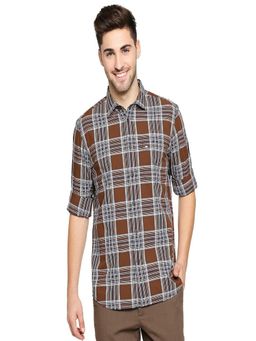 BASICS - Slim Fit Dessert Brown Checks Shirt