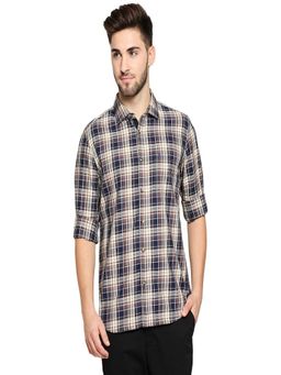 BASICS - Slim Fit Wheat Khaki Twill Checks Shirt