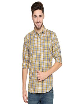 BASICS - Slim Fit Autumn Yellow Dobby Checks Shirt