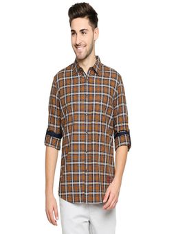 BASICS - Slim Fit Cathay Brown Twill Checks Shirt