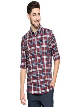 BASICS - Slim Fit Ketchup Maroon Oxford Checks Shirt