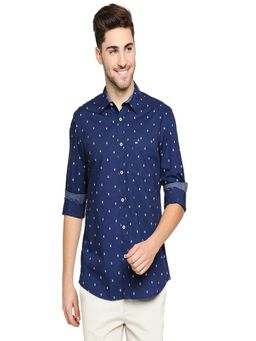 BASICS - Navy Blue Cotton Paisley Shirt
