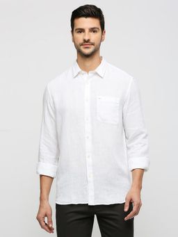 BASICS - Slim Fit Bright White Linen Shirt