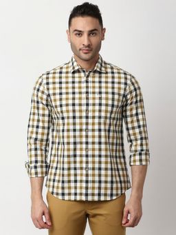 BASICS - Off White Cotton Checks Shirt