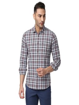 BASICS - Slim Fit Burnt Multi-Color Cotton Checks Shirt