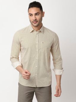 BASICS - Beige Cotton Geometric Shirt