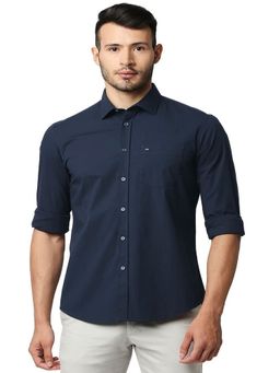BASICS - Navy Blue Cotton Plain Shirt