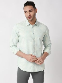 BASICS - Slim Fit Insignia Blue Cotton Polyester Indigo Printed Shirt