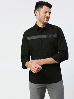 BASICS - Slim Fit Jet Black Cotton Poplin Stretch Shirt
