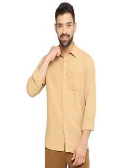 BASICS - Slim Fit Latte Brown Linen Viscose Shirt