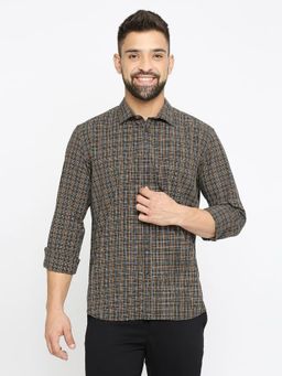 BASICS - Brown Cotton Checks Shirt
