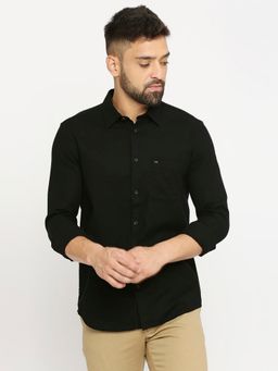 BASICS - Slim Fit Jet Black Cotton Dobby Shirt
