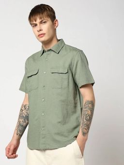 GAP - Olive Linen Blend Plain Shirt