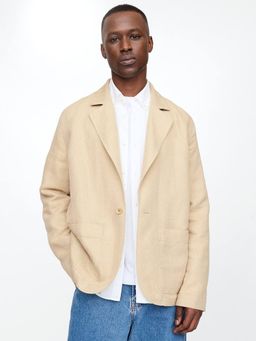 GAP - Beige Notch Collar Full Sleeves Single-Breasted Blazer