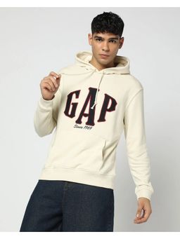 GAP - Off White Logo Print Hooded Full Sleeves Sweatshirt