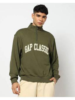 GAP - Olive Logo Print Half-Zip Full Sleeves Sweatshirt