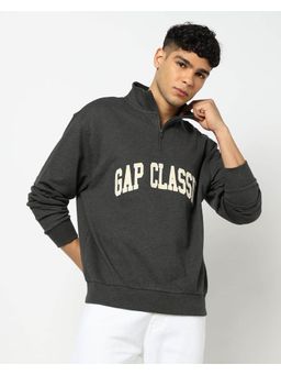 GAP - Charcoal Logo Print Half-Zip Full Sleeves Sweatshirt