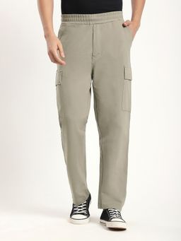 R&B - Randb Khaki Solid Relaxed Fit Pant