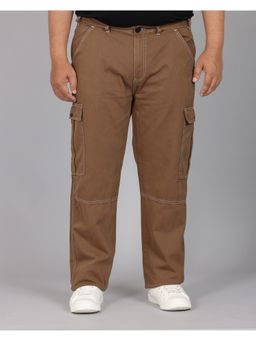 Bene Kleed - Plus Size Brown Contast Stitch Cargo Pant