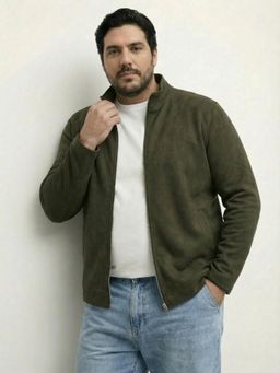 UNSTD - Olive Plus Size Solid Winter Full Sleeve Warm Jacket