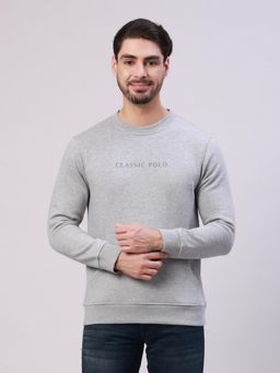Classic Polo - Grey Crew Neck Pull Over Solid Kangaroo Pocket Sweatshirt