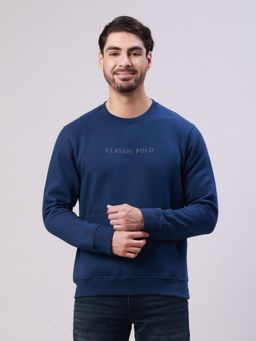 Classic Polo - Navy Blue Crew Neck Pull Over Printed Kangaroo Pocket Sweatshirt