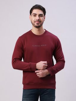 Classic Polo - Maroon Crew Neck Pull Over Solid Kangaroo Pocket Sweatshirt