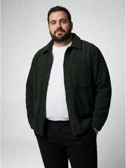 UNSTD - Olive Plus Size Solid Winter Full Sleeve Casual Shacket