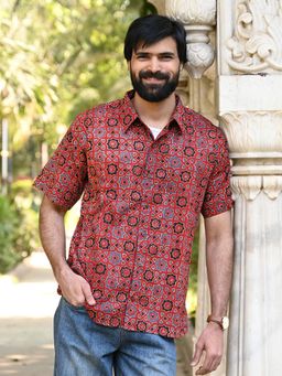 GOODHAND - Red Pure Cotton Abstract Shirt