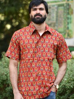 GOODHAND - Red Pure Cotton Floral Shirt