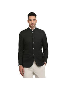 Raymond - Regular Fit Black Polyester Viscose Blend Collared Blazer