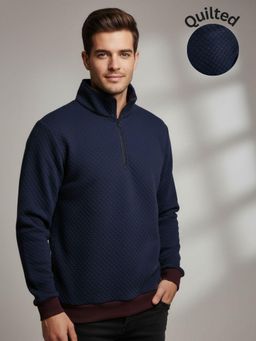 RIGO - Navy Blue Textured High Neck Oversized Sweatshirt