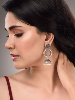 Saraf RS Jewellery - Silver Plated Contemporary Jhumka Earrings