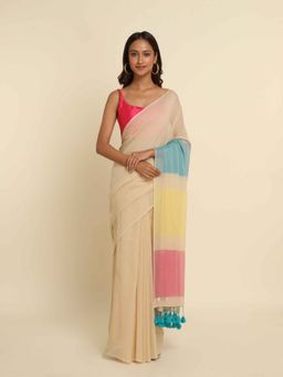 Suta - Off White Stripes Pure Cotton Saree